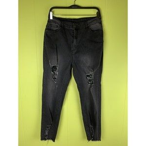 SHEIN Black Denim Jeans Women's 12 Size XL High Rise Raw Hem Distressed (31x26)